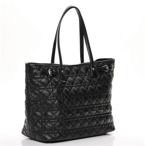 dior panarea medium tote black|CHRISTIAN DIOR Coated Canvas Cannage Medium Panarea Tote Black .